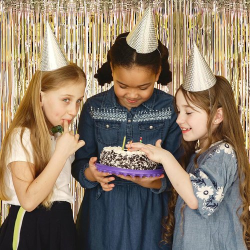 Champagne Gold Foil Curtain Backdrop - 20 Pack 3.2ft x 8.2ft Metallic Tinsel Streamers for Party Decor