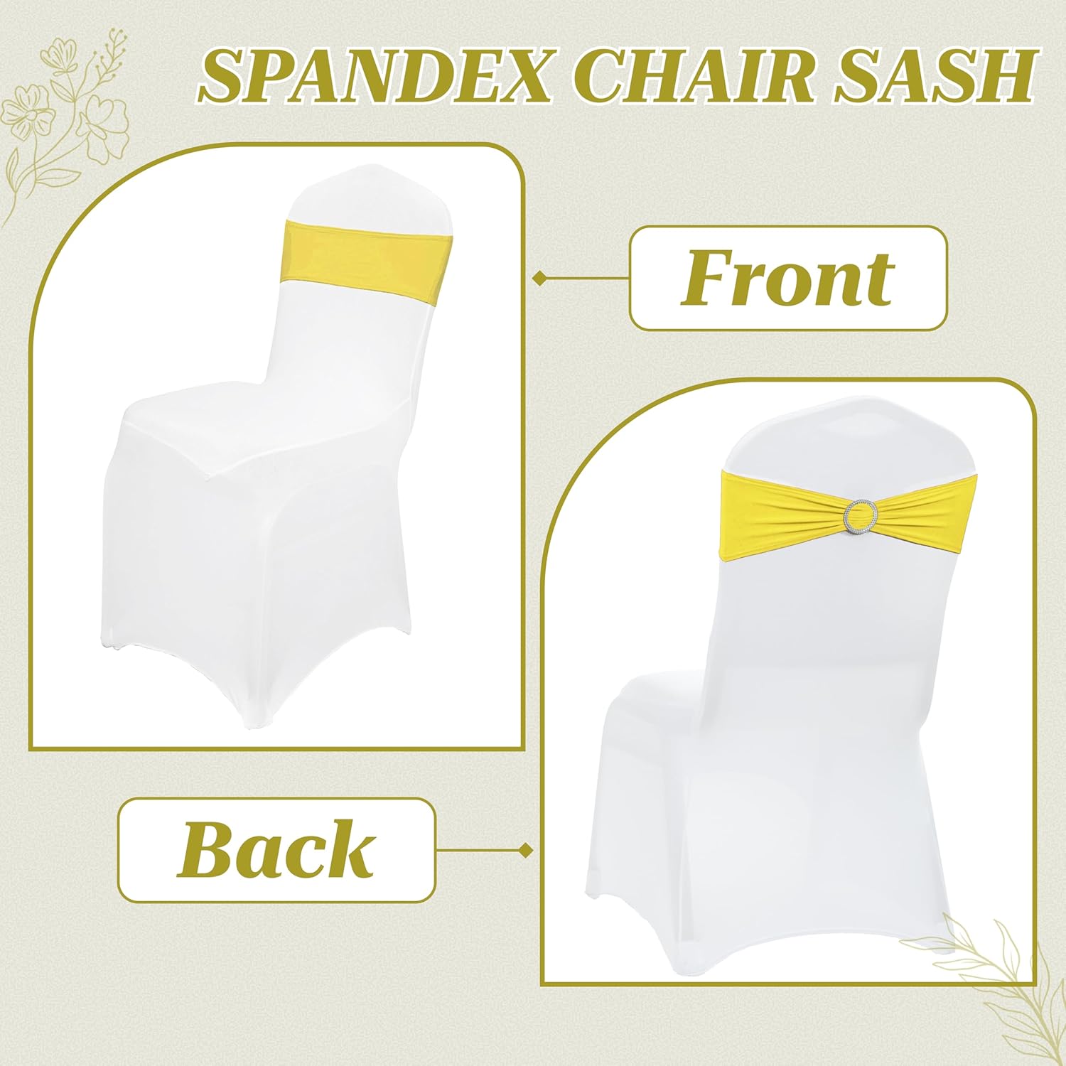 MDS Premium Stretch Chair Sashes - Pack of 25 Universal Elastic Covers for Weddings & Events | Yellow