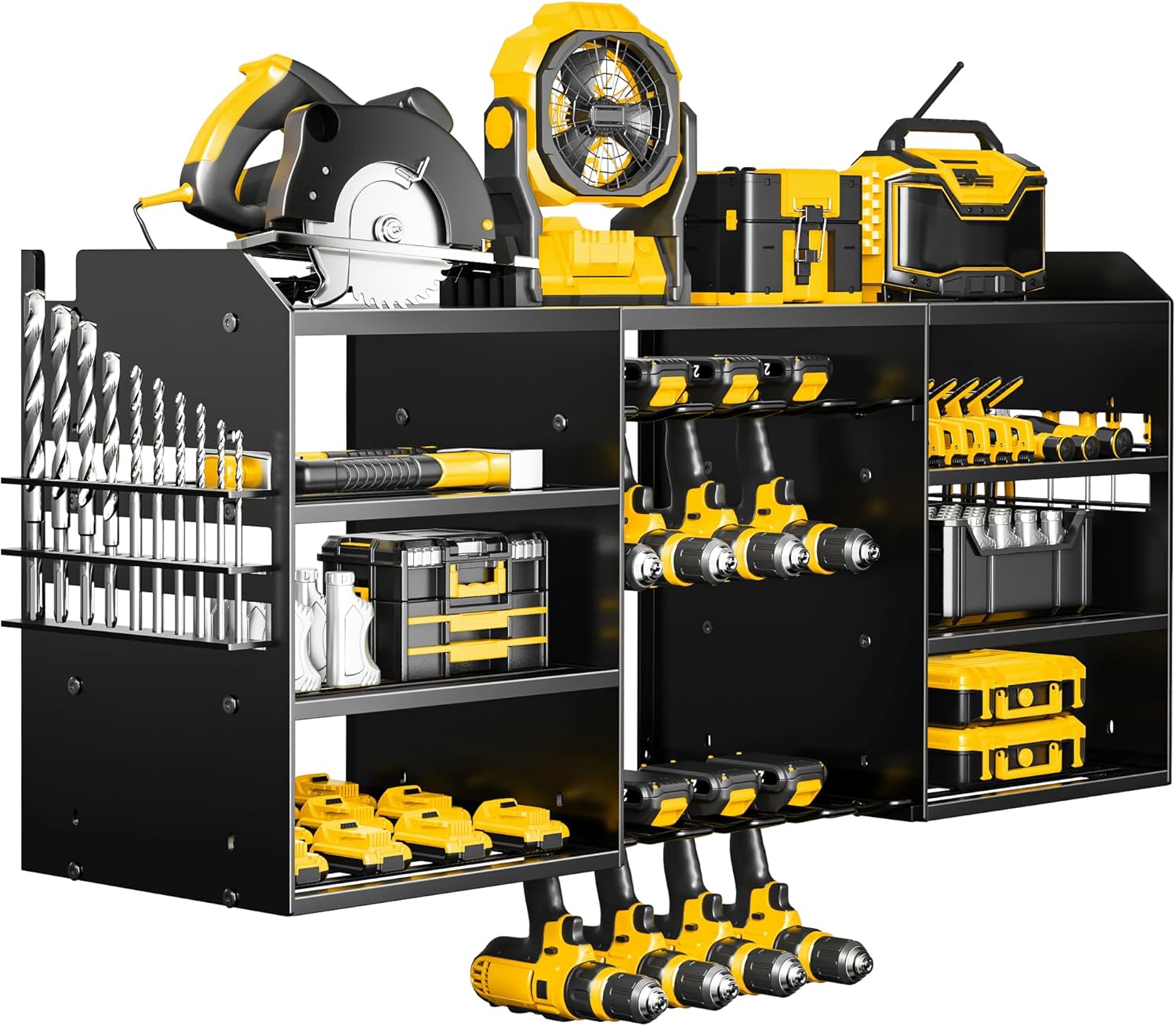 POKIPO Large Power Tool Organizer - Heavy Duty Wall Mount Drill Holder for 8 Drills - Black Utility Rack