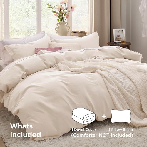 Bedsure Oat Milk Duvet Cover Set - Extra Soft Twin/Twin XL Bedding, 2 Pieces with Zipper Closure & Pillow Sham