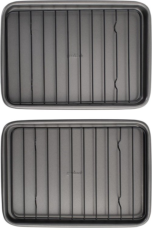 GoodCook Nonstick Steel Mini Baking Sheets Set - 9" x 6" with Racks | Gray Color