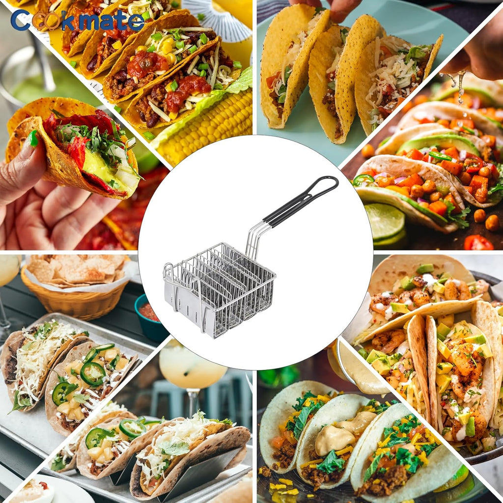 Skiennix Taco Fryer Basket - Stainless Steel Deep Fryer with Handle | Flat Bottom Shell Mold