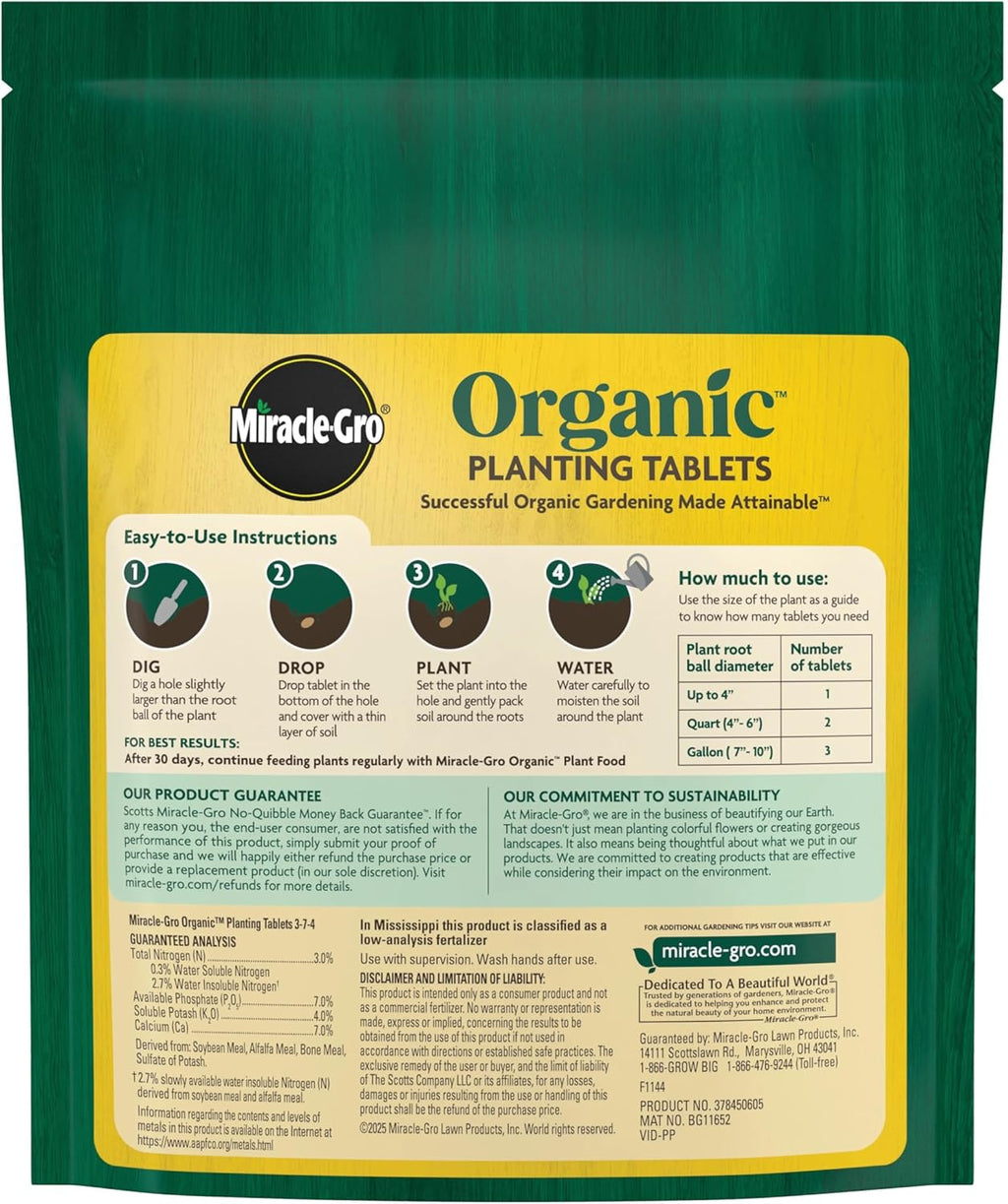 Miracle-Gro Organic Planting Tablets - Boost Early Rooting for Transplants | 20 Calcium-Infused Tablets
