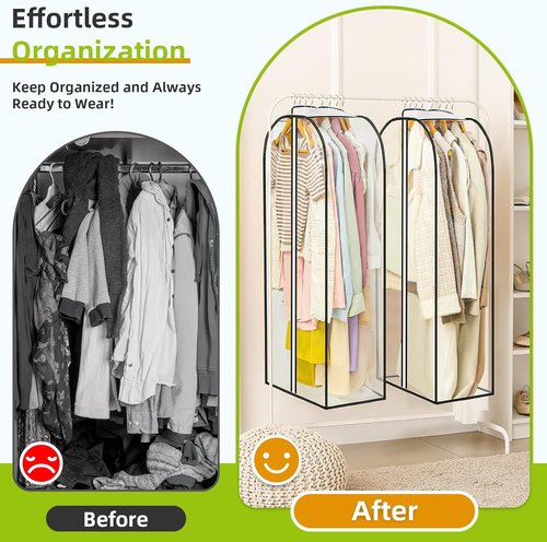 LANDNEOO 6-Pack Clear Garment Bags | Double-Sided Zippered Clothes Storage - 40" Long for Coats, Dresses & Furs