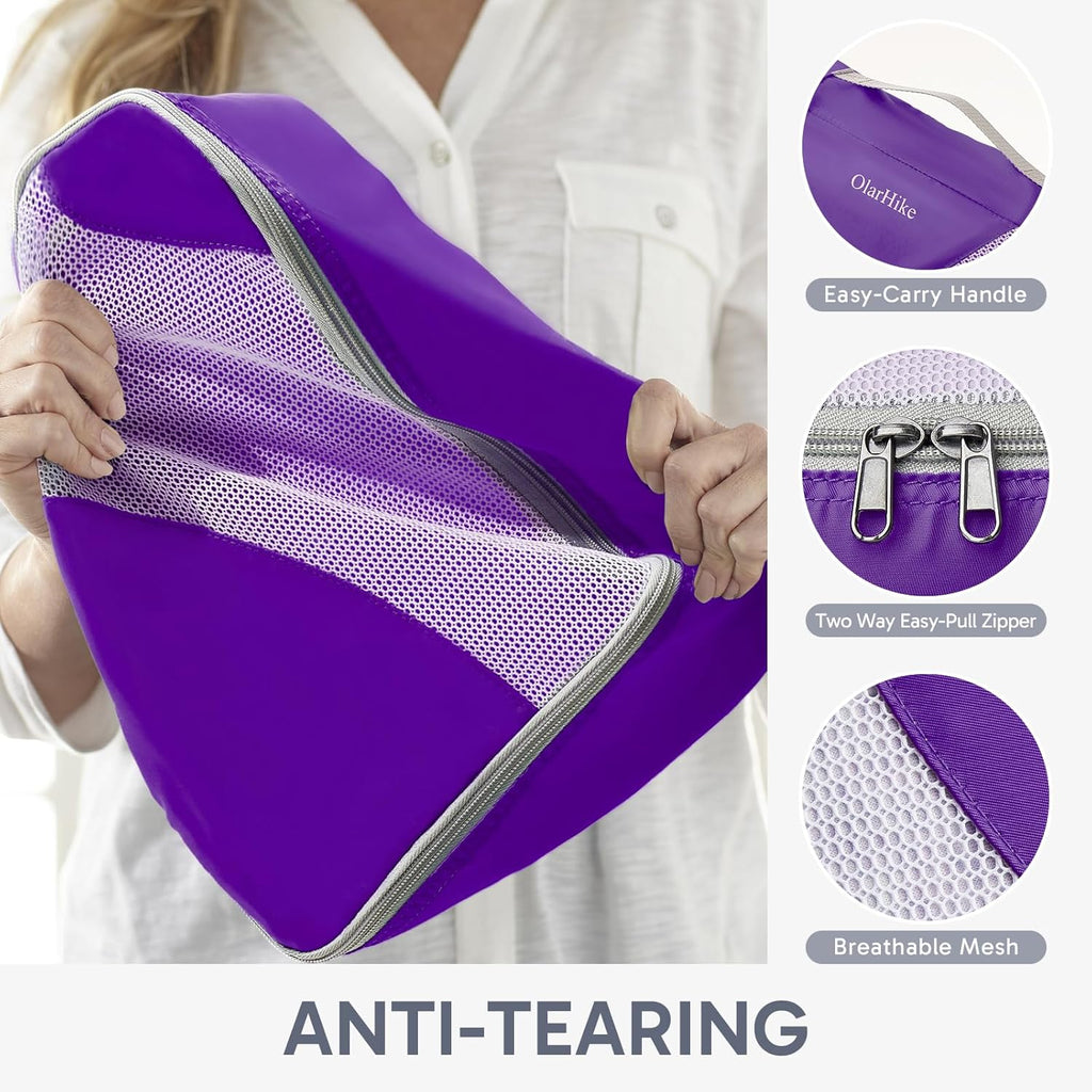 OlarHike Packing Cubes Set - Durable Travel Organizers with Anti-Tear Stitching | 10-Piece Purple Set