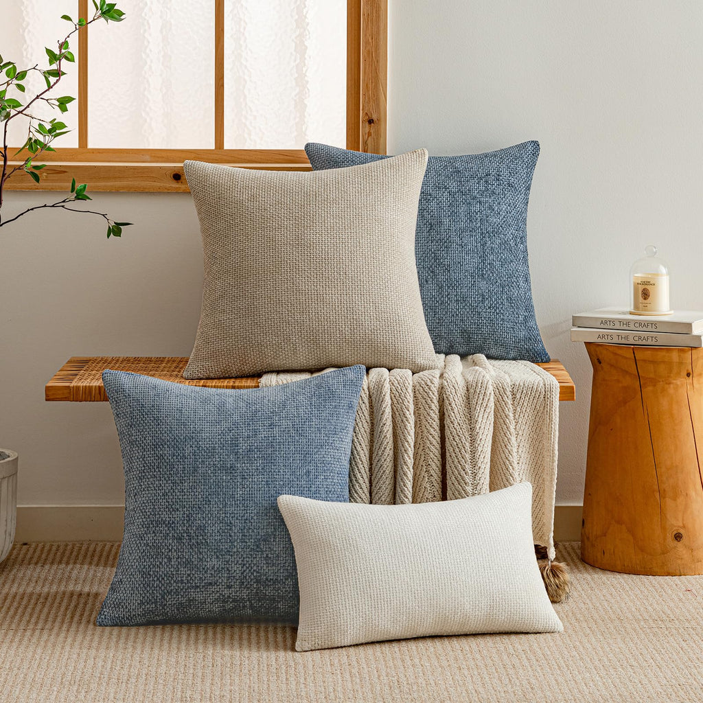 a moment Blue Chenille Throw Pillow Covers 12x20 Inch Pack of 2 Modern Decorative Throw Pillow Covers Farmhouse Cross Covers Modern Home Decor for Sofa Bedroom Living Room
