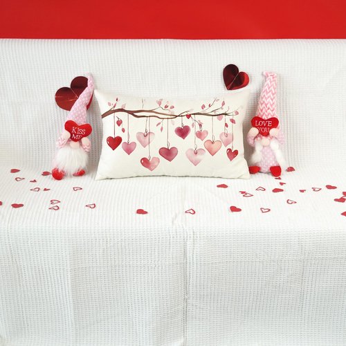 ONWAY Valentine’s Day Lumbar Pillow Cover 12x20 Valentines Heart Romantic Farmhouse Decorative Cushion Case for Couch Sofa Bedroom Pink Red Love Theme Holiday Home Decor