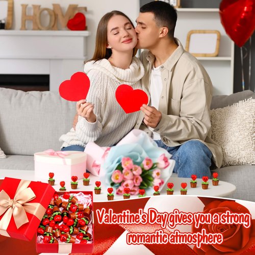 Threehoney 30 Pcs Mini Resin Flowers Samll Heart Statues Mini Resin Potted Heart Flower Statues for Birthday Desktop Decorations DIY Miniature Landscape Fairy Garden Decor(Red)