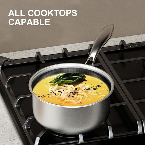COOKER KING 1.5 Quart Stainless Steel Saucepan - Nonstick Ceramic Pot with Tempered Glass Lid | Induction Compatible, Dishwasher & Oven Safe