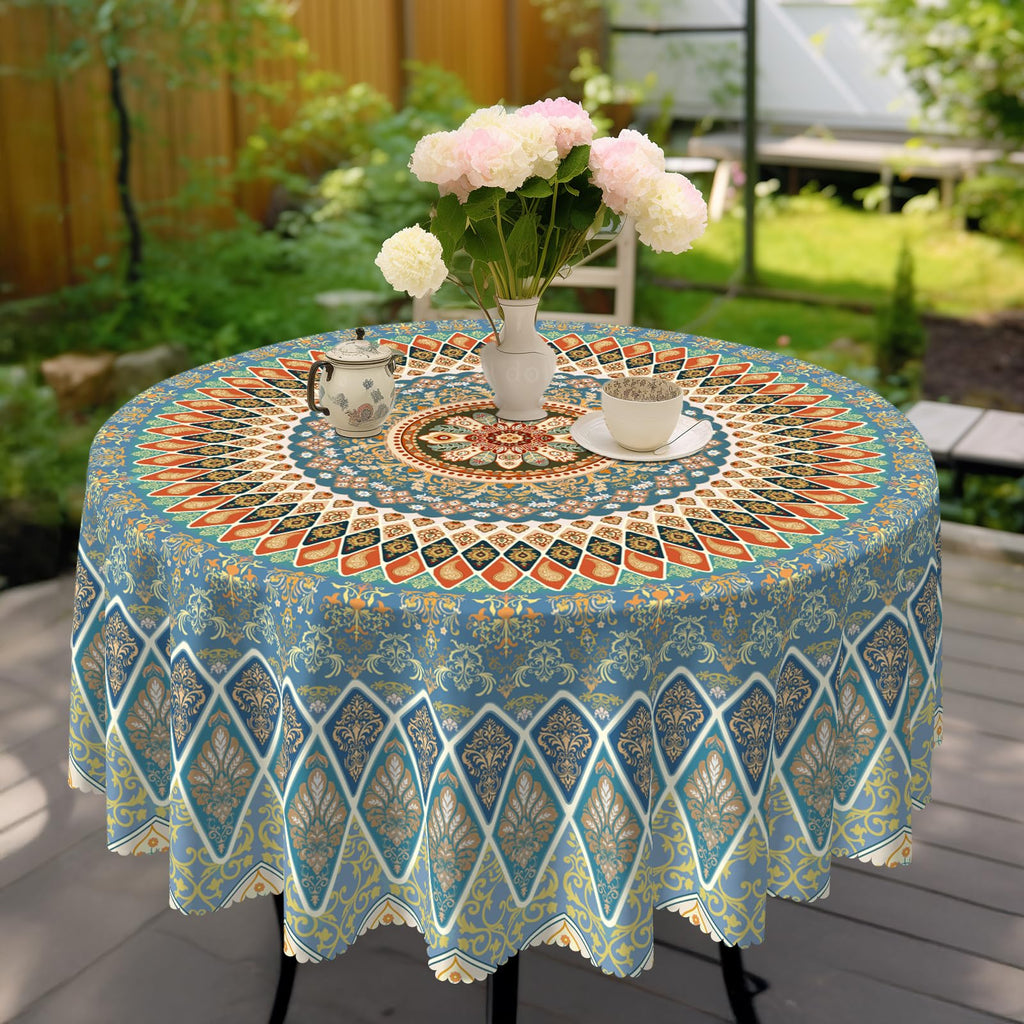 Eikione Bohemia Round Tablecloth,Tablecloth Waterproof and Wrinkle-Free, Boho Table Covers, Summer Decorations for Home 60inch