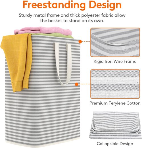 Lifewit Laundry Basket - 65L Collapsible Hamper with Reinforced Handles | Waterproof Design, Grey