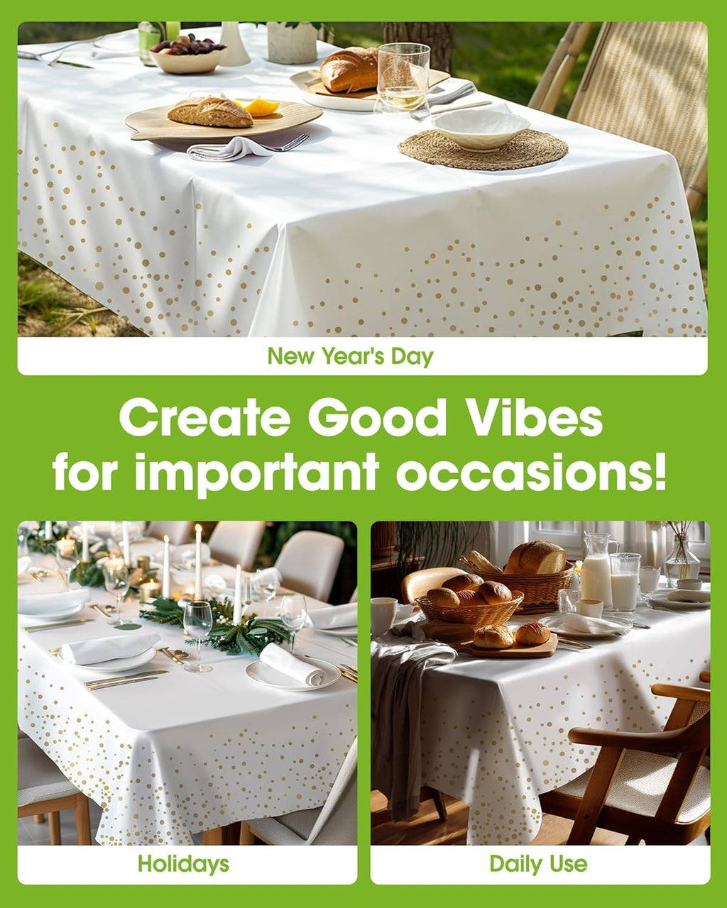Pureegg Disposable Plastic Tablecloths - 10 Pack, 54 x 108 Inch, Leakproof & Sturdy for Graduation | White & Gold