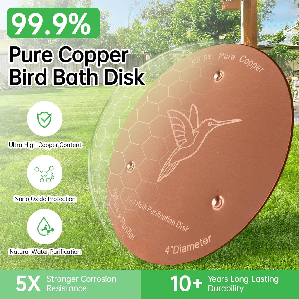 Skiennix Bird Bath Copper Discs - 99.9% Pure Copper Cleaner with Reinforced Design | Universal Fit for Outdoor Use