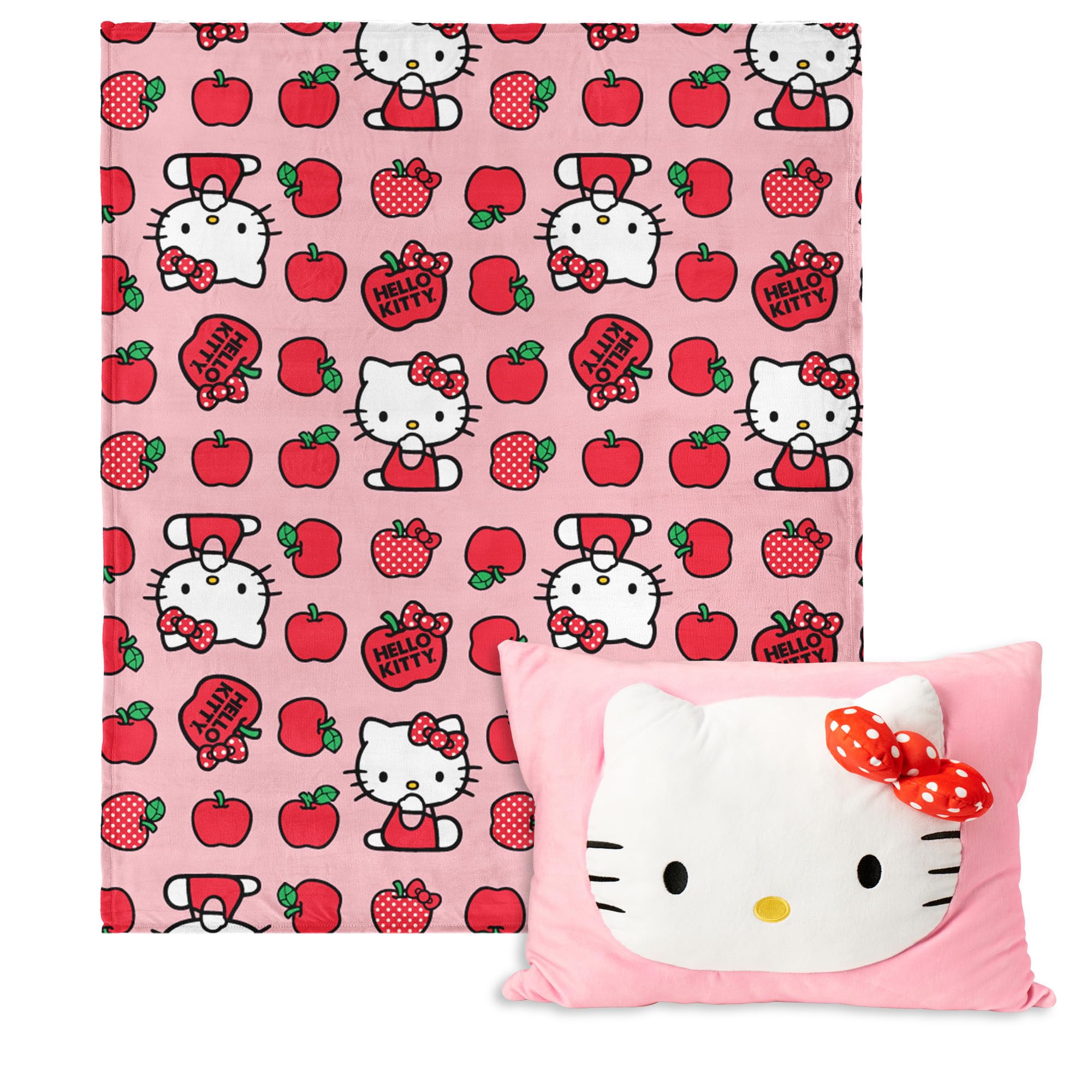 Northwest Sanrio Hello Kitty Forever Sweet Silk Touch Throw Blanket 50" x 60" with 3D Plush Pocket Pillow 14" x 20" – Comfy Hello Kitty Plush Blanket and Pillow Set