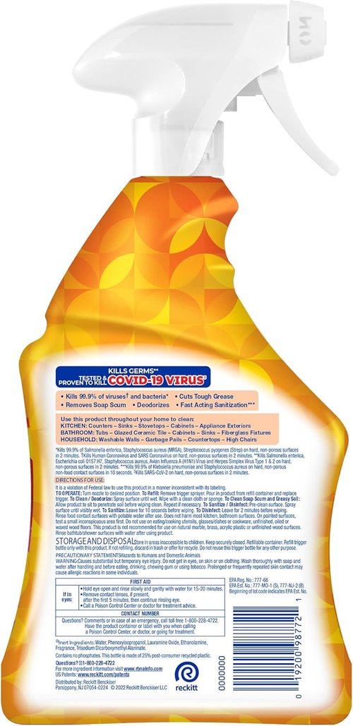 Lysol All-Purpose Cleaner Spray - Multi-Purpose Disinfectant for Kitchen & Bathroom | Mango & Hibiscus, 32 Fl Oz (Pack of 2)