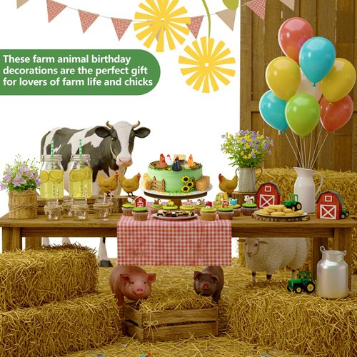 Leinuosen 18 Pcs Chicken Cake Decorations Chicken Birthday Cake Topper Coop Hen Rooster Egg Nest Grass Farm Animal Birthday Party Decorations for Chick Themed Baby Shower Supplies