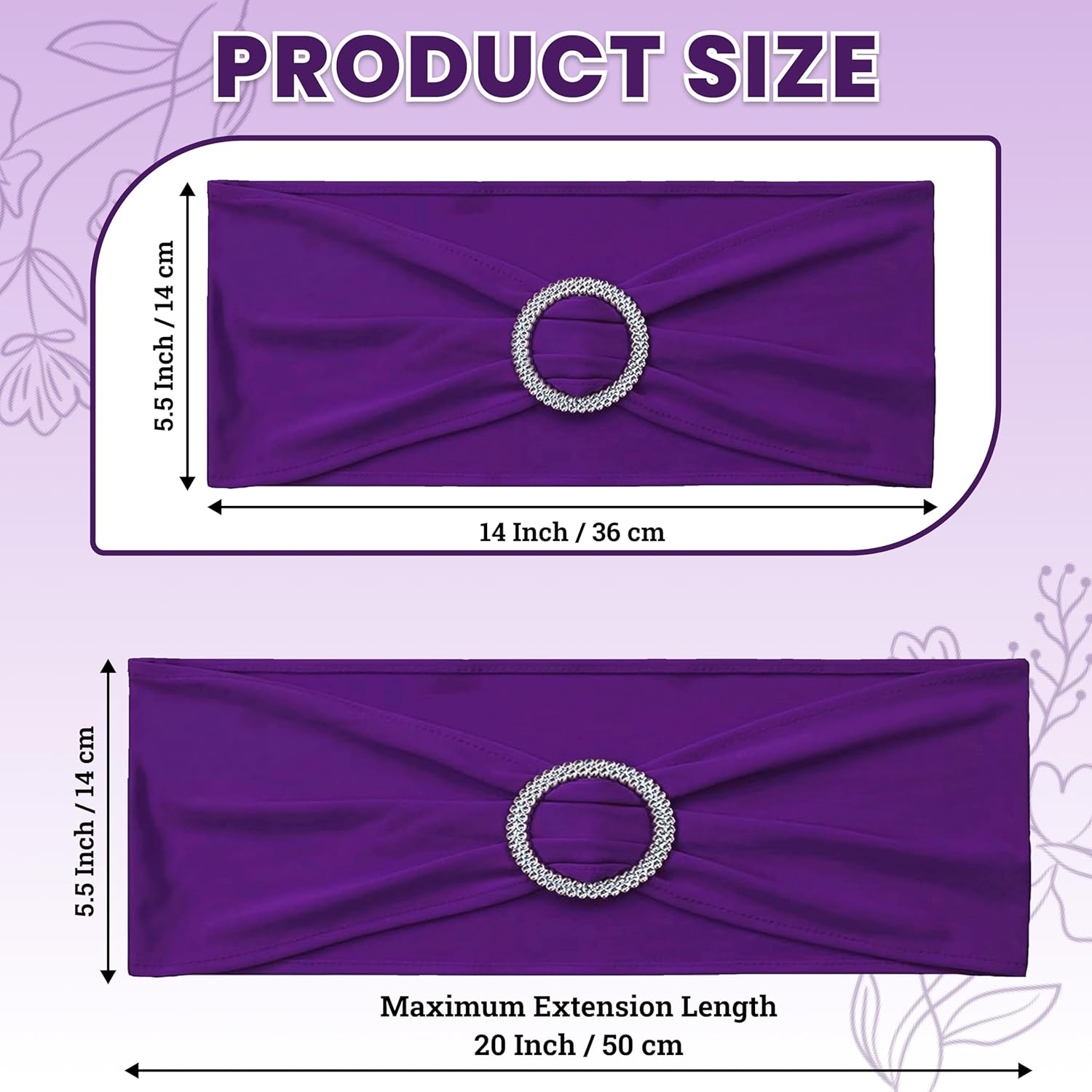 MDS Spandex Chair Sashes - Pack of 125 Elastic Stretch Bows with Buckle Slider for Wedding Decor - Purple