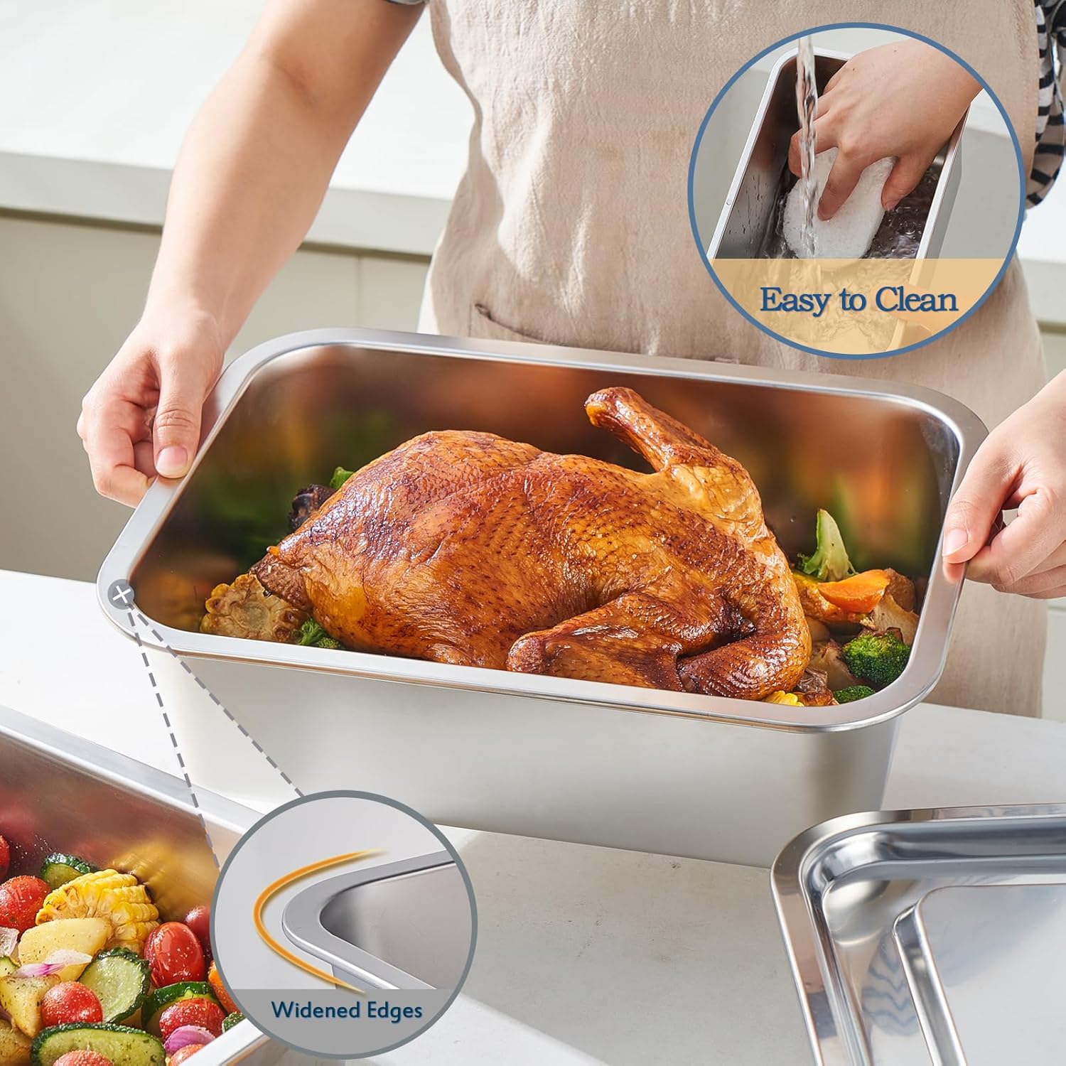 Skiennix 4-Inch Extra Deep Lasagna Baking Pan - 11x14 Inch Stainless Steel Nonstick Casserole Dish with Lid