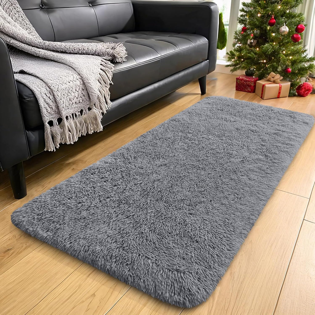 OLANLY Runner Rugs - Machine Washable Soft Fluffy Shaggy Design for Hallway & Bedroom | Light Grey