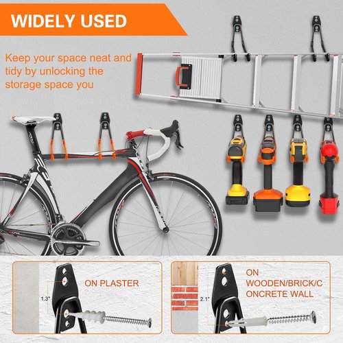 HUPBIPY Heavy Duty Garage Hooks - 7.7 Inch U-Shaped Hangers with Cord Organizer | 4 Pack for Tools & Bikes