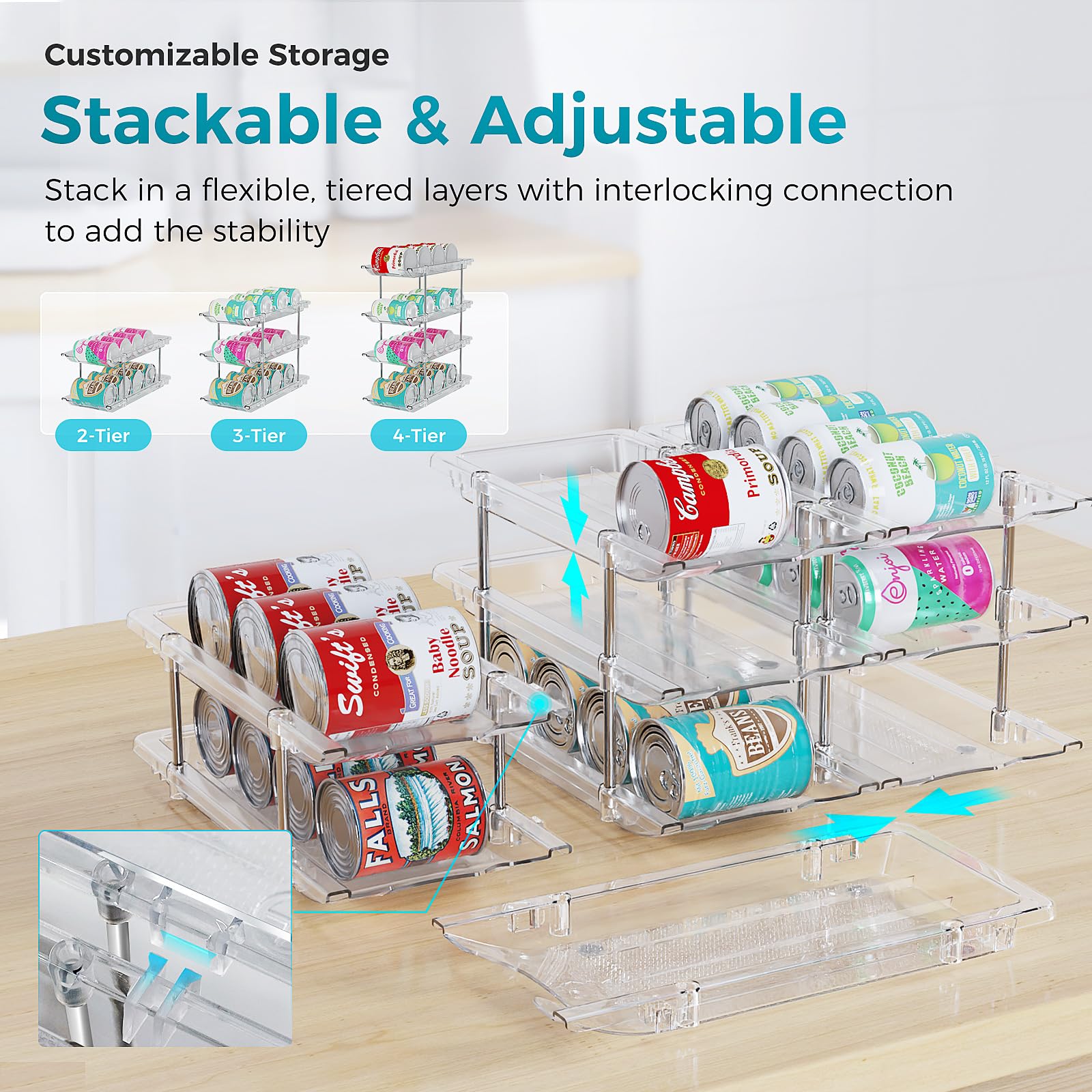oylik Can Organizer for Pantry, 3 Tiers Can Storage Rack, up to 36 Cans Food Holders for Fridge, Cabinet and Pantry Organization