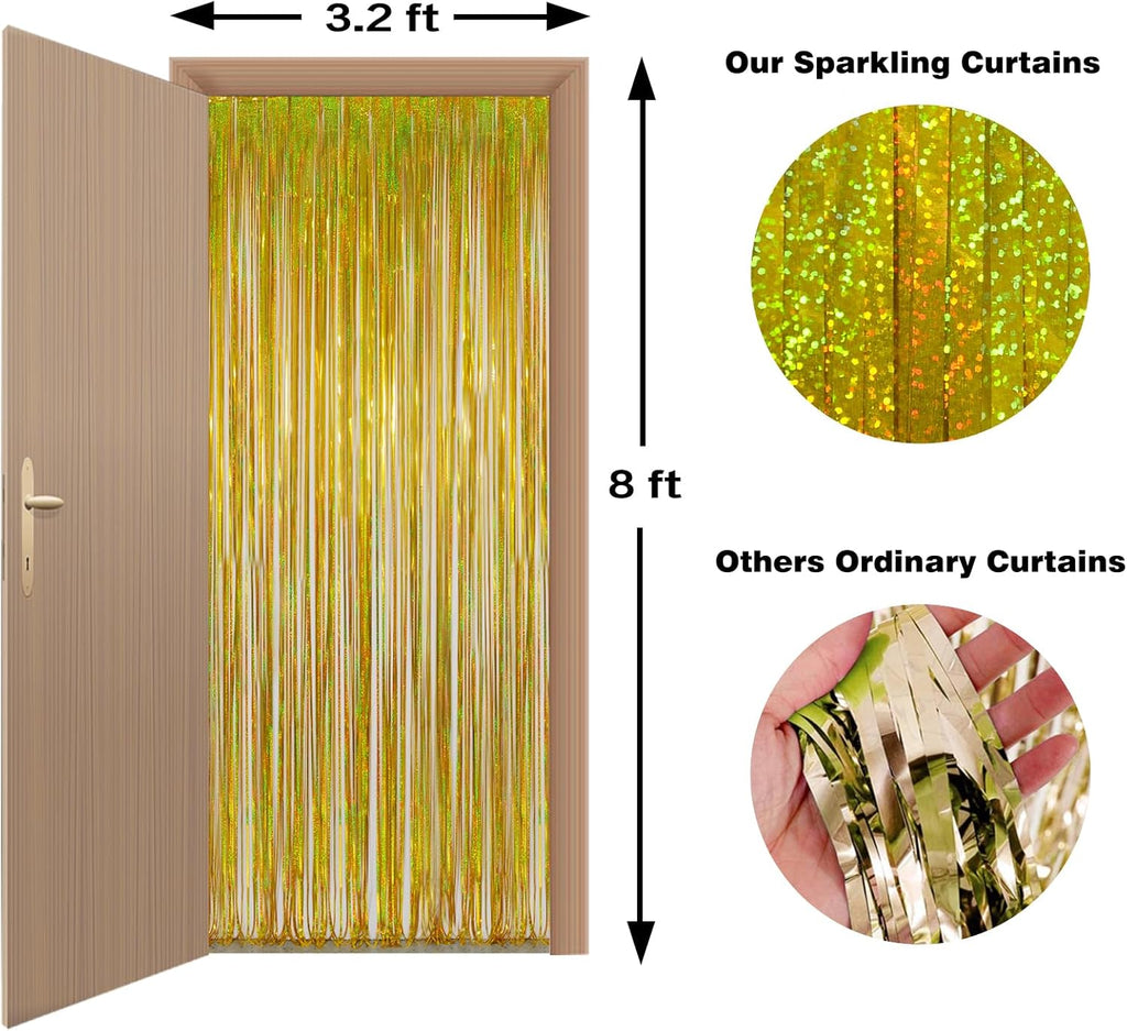 Melsan Graduation Decorations 2026 - Foil Fringe Curtains | 3 Pack Gold Tinsel Backdrop 3.2 x 8.2 ft