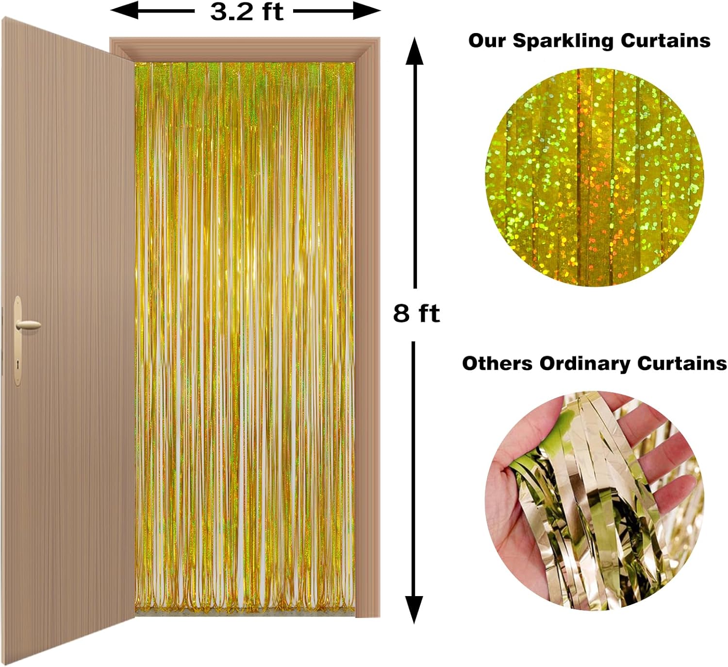 Melsan Graduation Decorations 2026 - Foil Fringe Curtains | 3 Pack Gold Tinsel Backdrop 3.2 x 8.2 ft