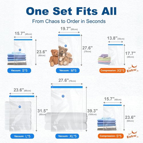 HOUSE DAY Vacuum Storage Bags - 30 Pack with Electric Pump | 4 Sizes for Clothing, Bedding & Travel - Airtight & Reusable