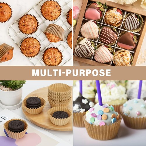 LotFancy 200pcs Heavy-Duty Natural Cupcake Liners - Grease-Resistant Muffin Baking Cups