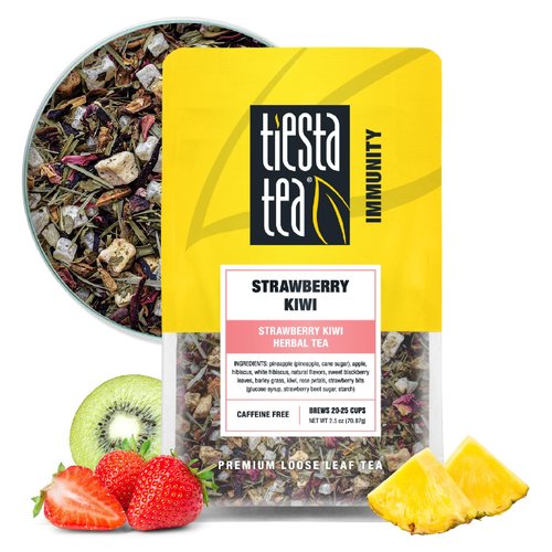 Tiesta Tea - Strawberry Kiwi Herbal Tea, Loose Leaf, Strawberry Hibiscus Kiwi Fruit Tea, Premium Caffeine-Free Herbal Blend, Make Hot or Iced & Up to 25 Cups, 2.5 oz Resealable Pouch