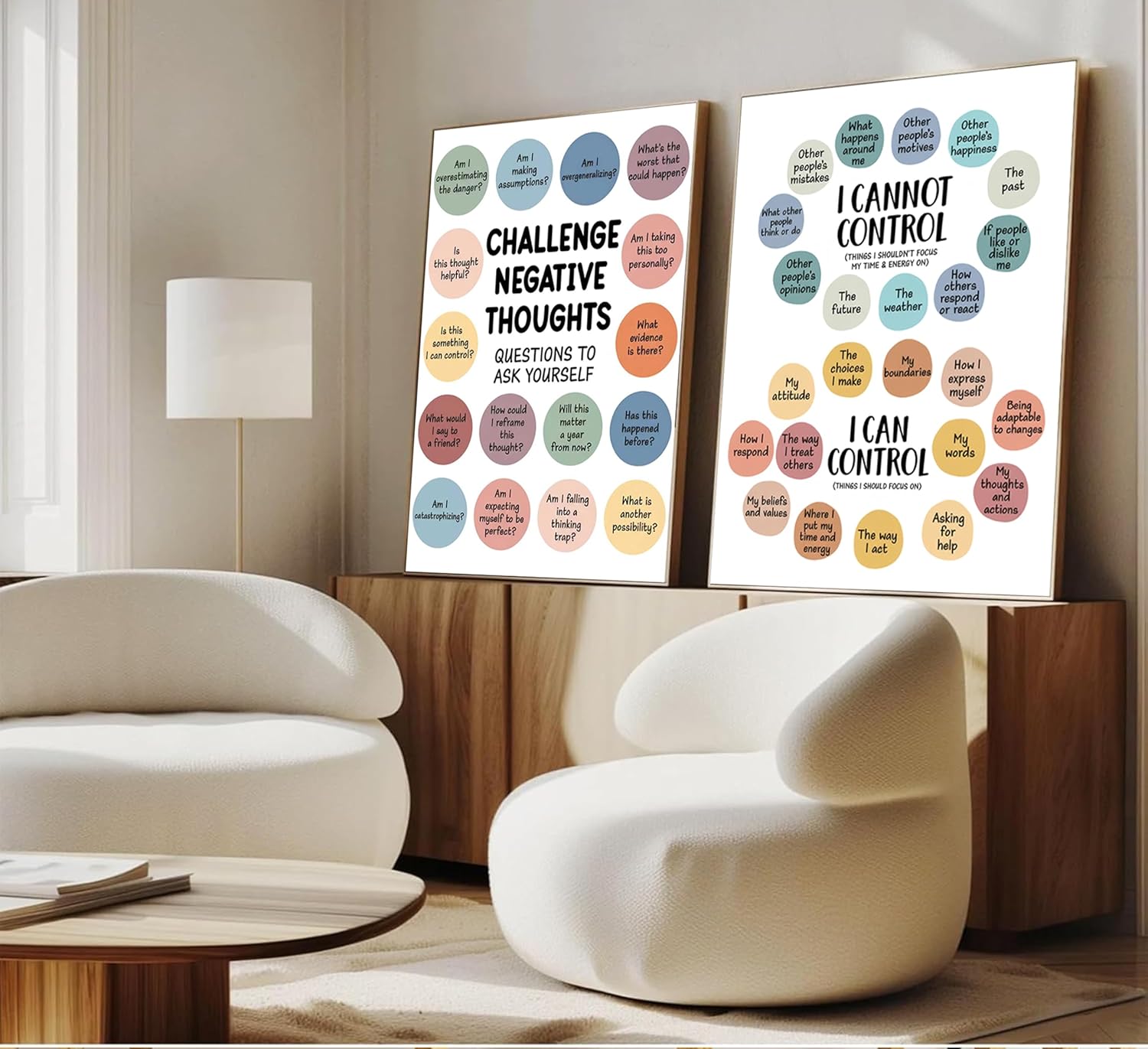 2Pcs Mental Health Wall Art - Motivational Canvas Prints for Challenging Negative Thoughts | 12x16in Unframed Decor