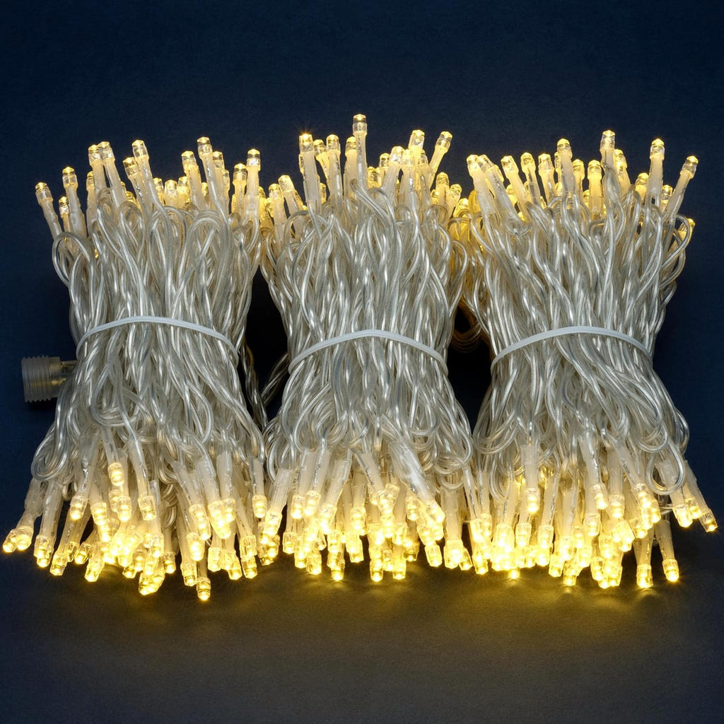 Skiennix 300 Count Warm White LED Christmas Lights - 100 Feet Wide Angle with 8 Modes & Clear Cord