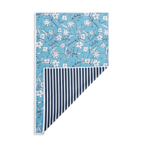 DEMDACO Absorbent Reversible Hand Dish Cloth, Decorative Tea Towel, 18 x 30 Inch Polyester, Floral and Stripes