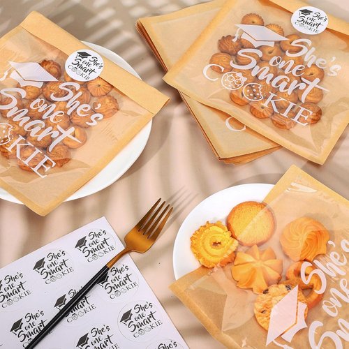FYSUIMU Graduation Cookie Treat Bags - 100 Pcs Kraft Paper with Window & Stickers | Perfect for School Parties