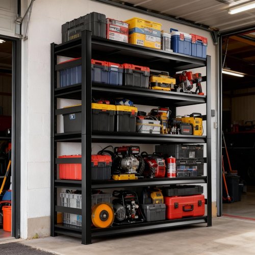 **Regine Switzerland Heavy-Duty Metal Garage Shelving Unit - 5-Tier Adjustable Storage, 3000 lbs Capacity, Black, 72"**