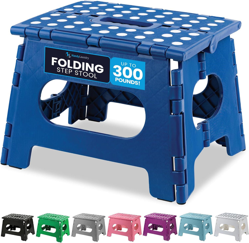 Skiennix Handy Laundry Folding Step Stool - Lightweight & Sturdy for Adults and Kids - Easy One-Flip Open - Ideal for Kitchen, Bathroom, or Bedroom (Blue)