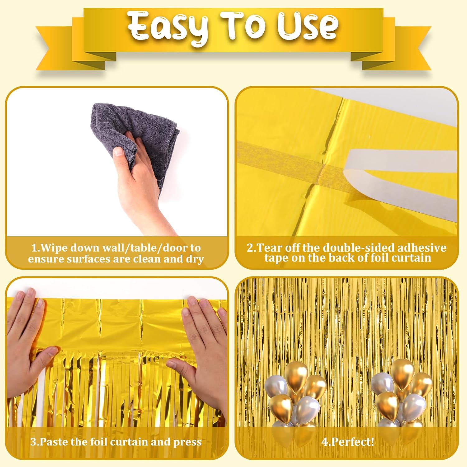 Voircoloria Gold Foil Fringe Backdrop Curtains - 2 Pack Tinsel Streamers for Parties & Celebrations