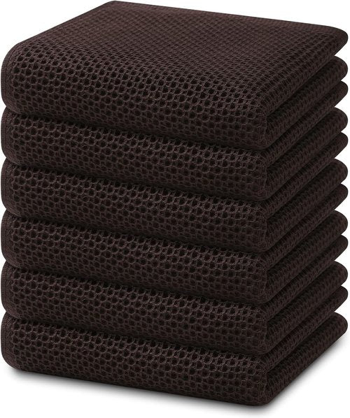 Homaxy 100% Cotton Waffle Weave Dish Towels - Ultra Soft & Absorbent | Quick Drying, 13 x 28 Inches, 6-Pack, Dark Brown