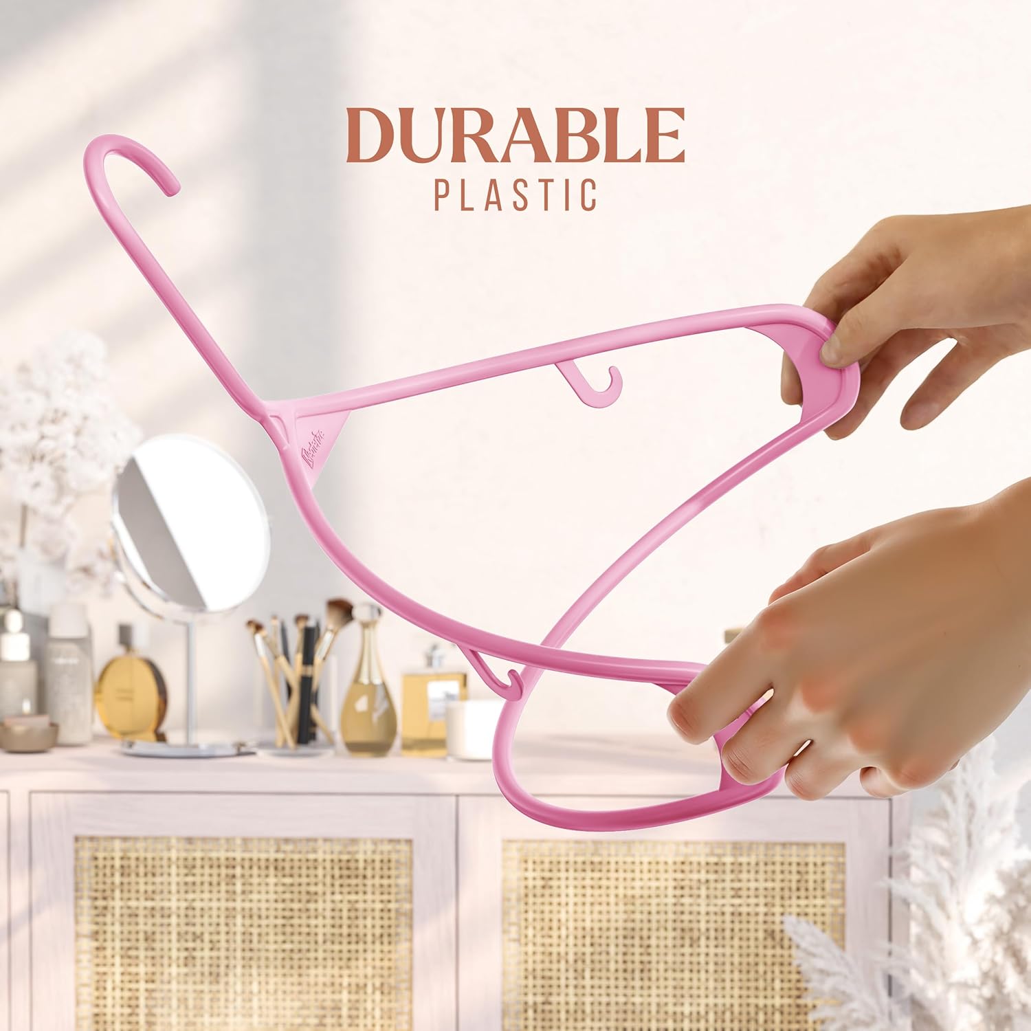 Plastic Hangers 50 Pack - Space-Saving Clothes Hangers in Pink for Closet Organization