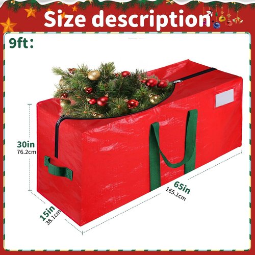 Christmas Tree Storage Bag - Fits 9 Ft Artificial Trees | Waterproof, Durable Handles & Zipper, Red