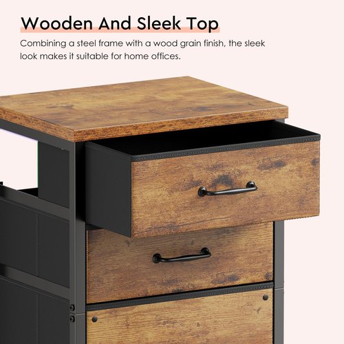 Maihail 3 Drawer Mobile File Cabinet with Wheels Fabric Vertical Filing Cabinet fits A4 or Letter Size for Home Office,Rustic Brown2