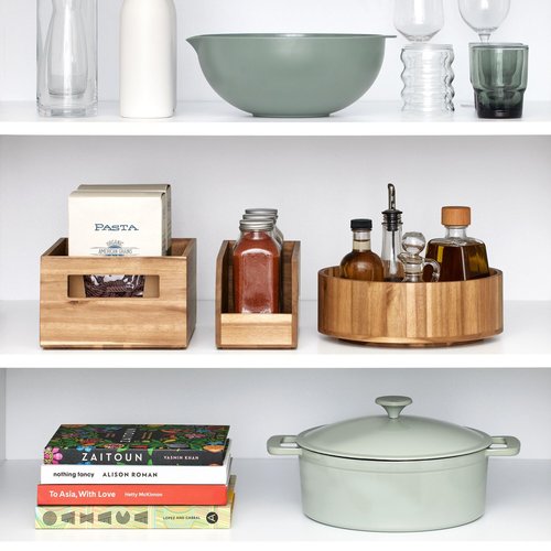 iDesign Acacia Wood Open-Front Bin for Pantry Organization – Natural
