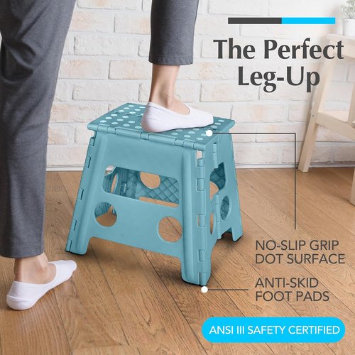 Handy Laundry Folding Step Stool - Lightweight & Sturdy for Adults and Kids - Easy One Flip Open | Teal - 13 Inch (Pack of 2)