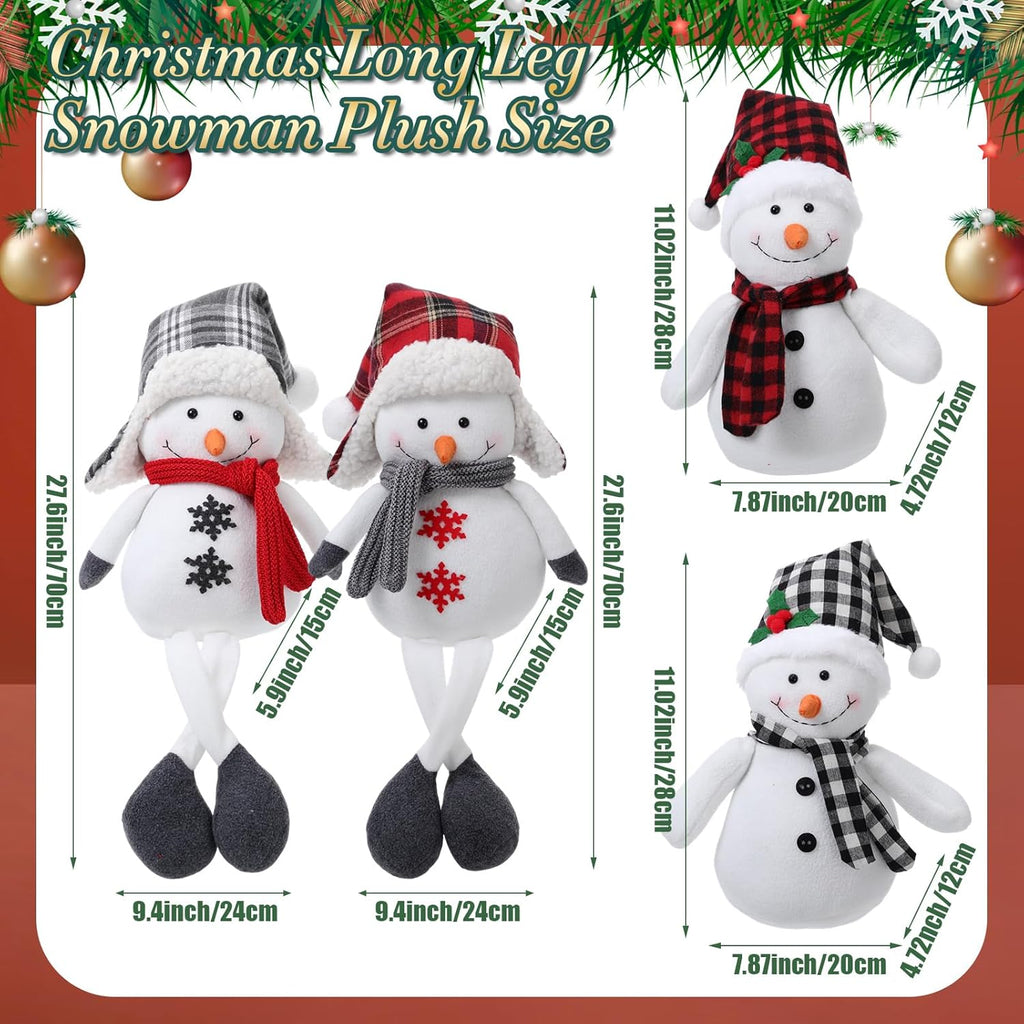 Yuntau Plush Snowman Decor - 4 Pack Sitting Snowmen with Scarf & Hat | Rustic Christmas Ornaments for Indoor Holiday Decor