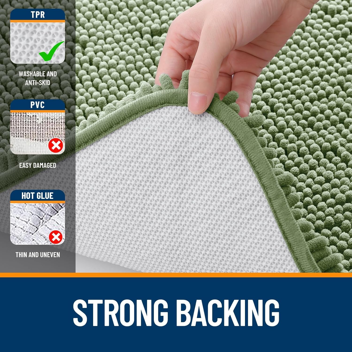 OLANLY U-Shaped Toilet Rugs - Extra Soft Chenille Bathroom Mat, Quick-Dry & Machine Washable, 24x24, Sage Green