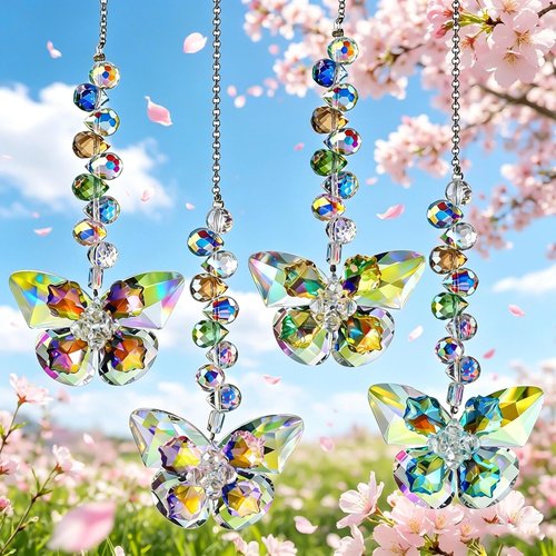 HDCRYSTALGIFTS Crystal Butterfly Suncatchers - 4pcs Indoor Glass Decor for Rainbow-Making | Spring Home Garden Gift