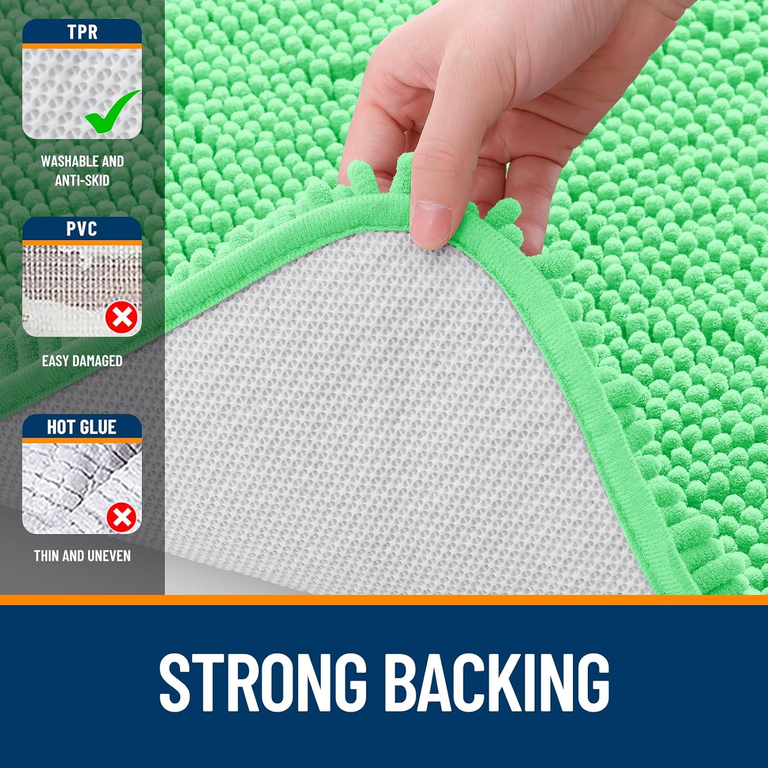 OLANLY Bathroom Rugs - Extra Soft Chenille Bath Mats with Rubber Backing | Quick Dry, 44x24, Mint Green