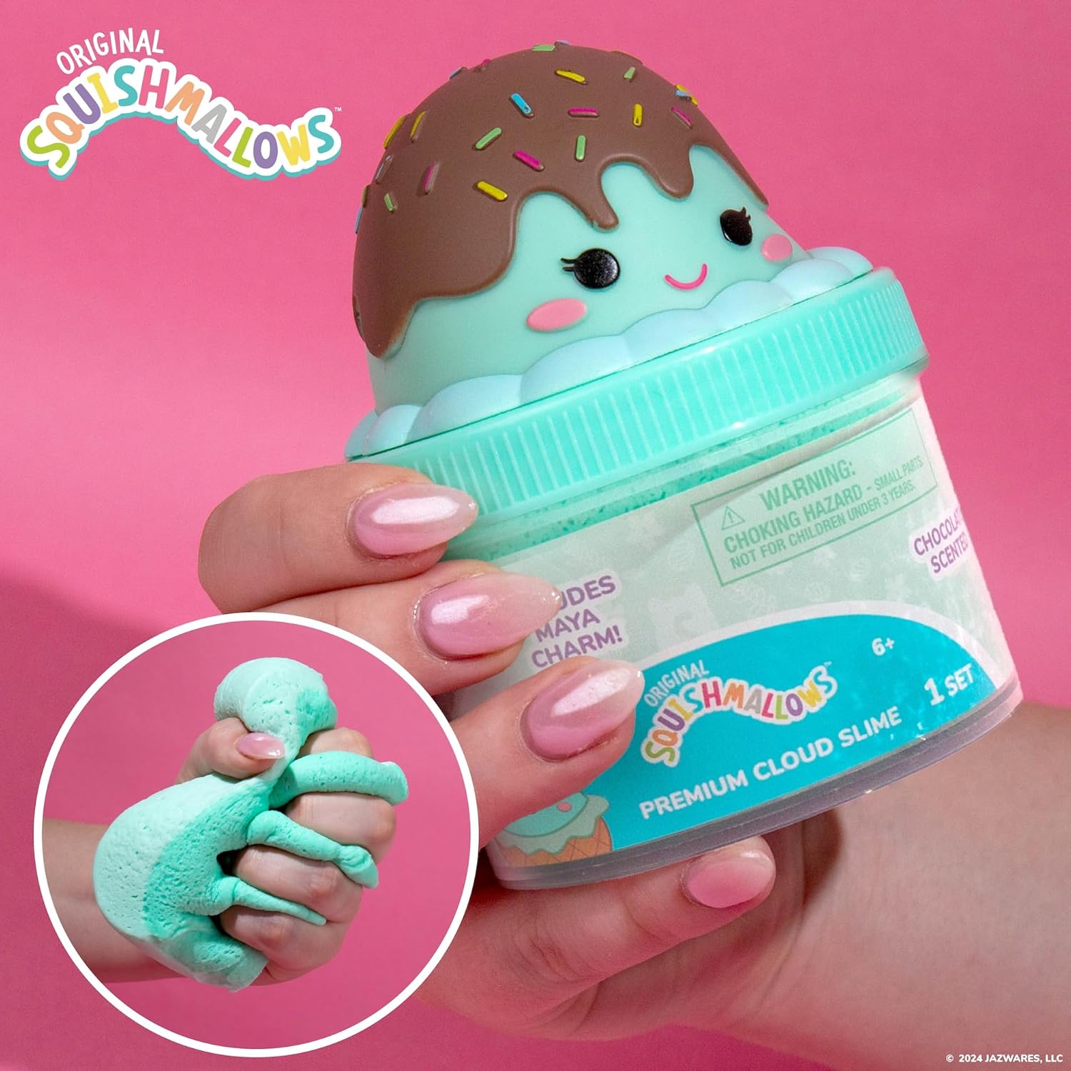 Squishmallows Maya The Ice Cream Cloud Slime - Chocolate-Scented 8 oz. Storage Container With Figurine Topper