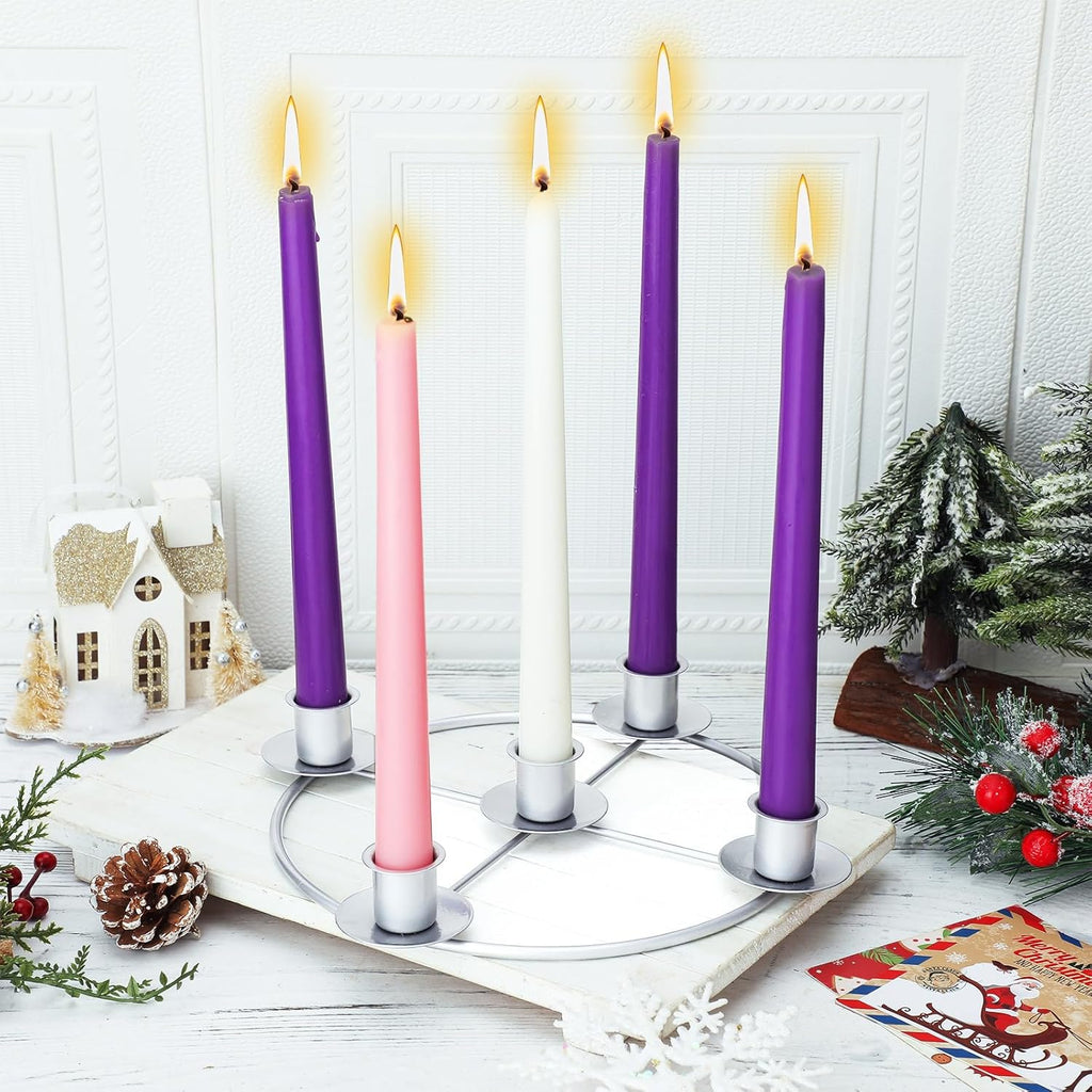 Newtay Christmas Advent Wreath Candle Holder - 5 Candle 8.5 Inch Metal Ring for Holiday Decor | Silver