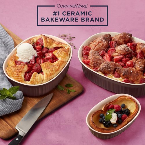 CorningWare Ceramic Bakeware Set - Chip & Crack Resistant Stoneware, 6-Piece, French Cabernet